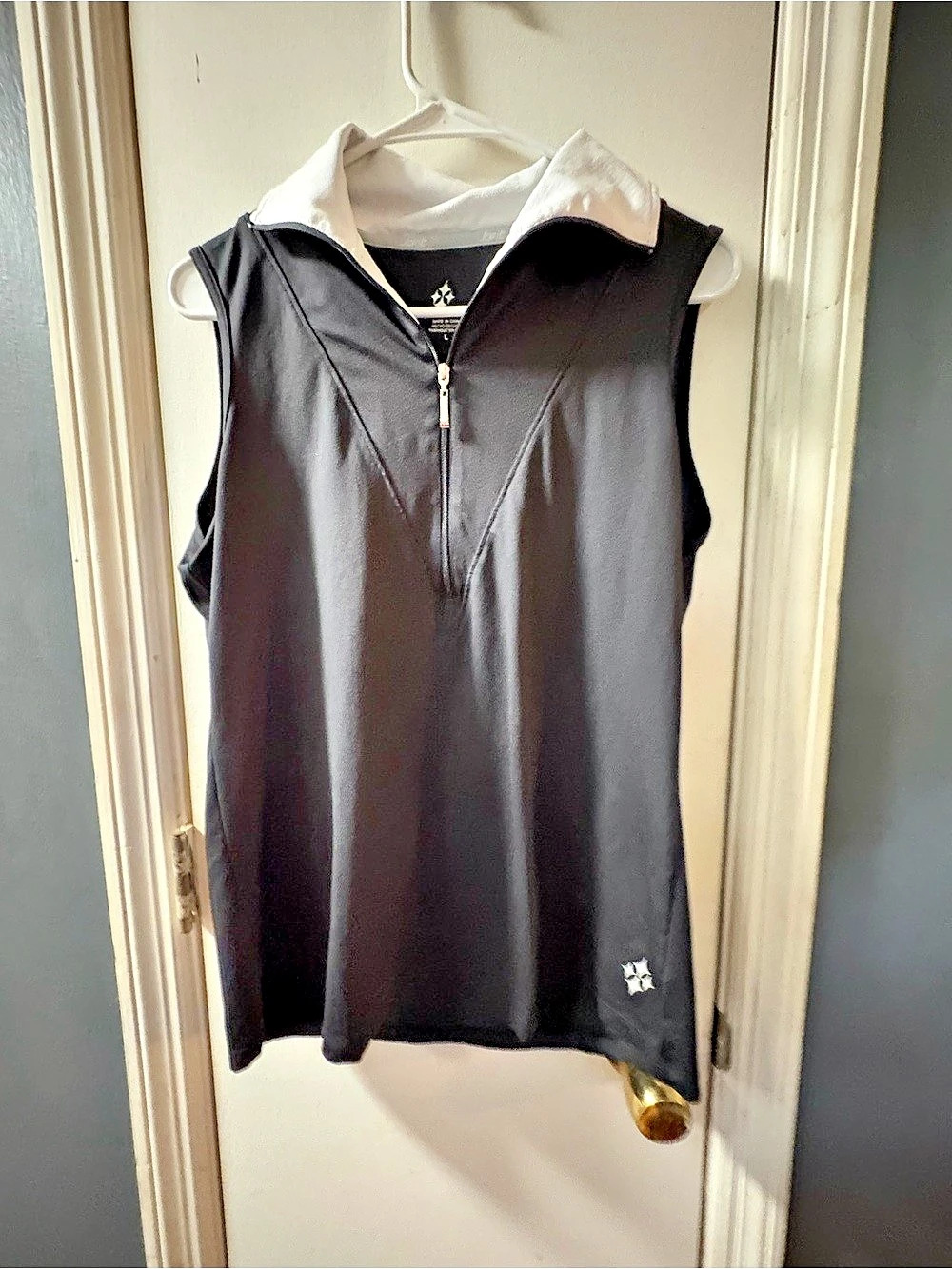Jofit Sleeveless Zip Polo Black & White Size Large